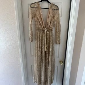 White Fox Boutique Gold Glitter gown Sz M